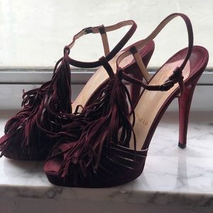 Christian Louboutin Peep Toe Fringe Trim Pump